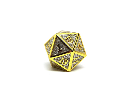 Heroic Dice of Metallic Luster - Single D20 Dice - Silver with Gold Font