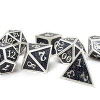 Heroic Dice of Metallic Luster -  Black with Silver Font