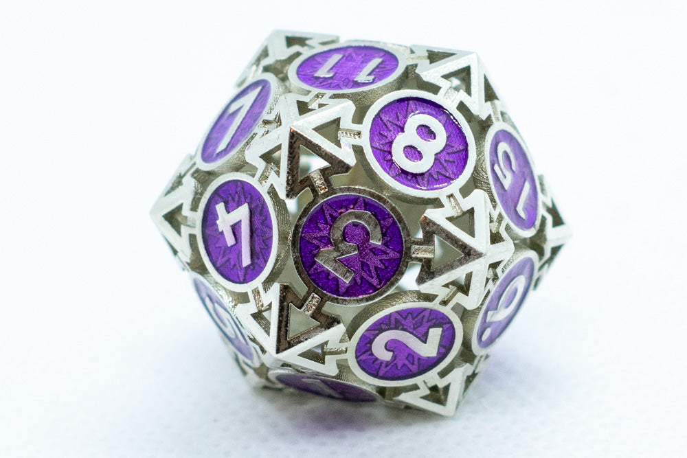 Guardian Silver w/Purple Deadly Arrow Dice | 7-Dice RPG Set High Visibility