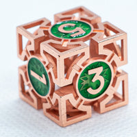 Single d6/d20  Rose Gold w/Green Deadly Arrow Dice