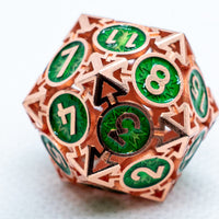Single d6/d20  Rose Gold w/Green Deadly Arrow Dice
