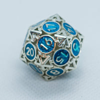 Tritan Silver w/Blue Deadly Arrow Dice | 7-Dice RPG Set High Visibility
