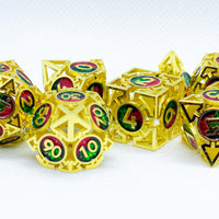 Gold w/Red-Green Deadly Arrow Dice | 7-Dice RPG Set High Visibility