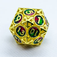Gold w/Red-Green Deadly Arrow Dice | 7-Dice RPG Set High Visibility