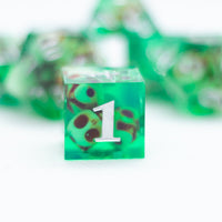 Teal Green Skull Inclusion 7-Dice Set Resin Sharp Edge RPG DND (Limited Stock)