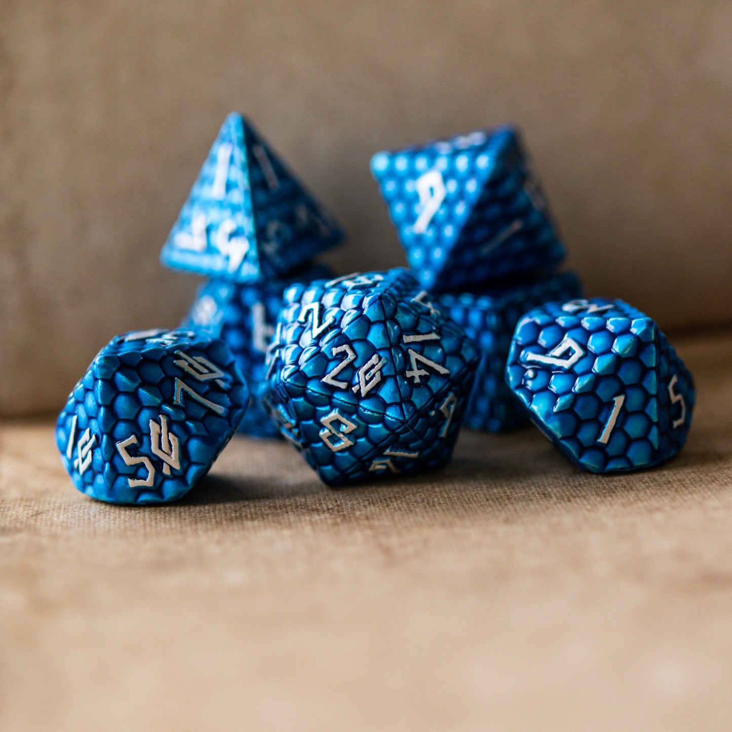 Blue Dragon's Egg Metal Dice Set – 7-Piece Polyhedral RPG Dice