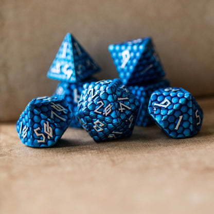 Blue Dragon's Egg Metal Dice Set – 7-Piece Polyhedral RPG Dice