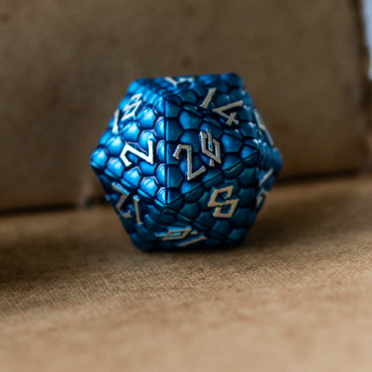 Blue Dragon's Egg Metal Dice Set – 7-Piece Polyhedral RPG Dice