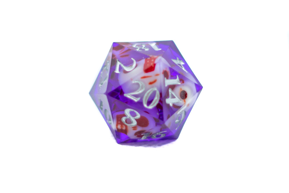 Purple w/Skulls 22mm D20 DND Roll a D20 Dice Handmade Sharp Resin