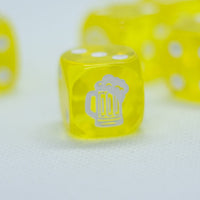 10-Pack Clear Yellow w/White 16mm d6 Dice Featuring a White Mug on the '1' side