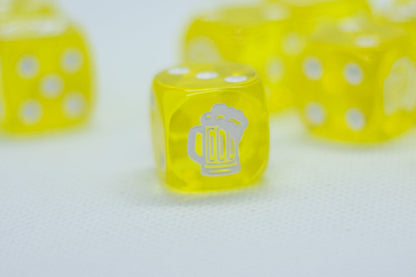Clear Yellow w/White 16mm d6 Dice Featuring a White Mug on the '1' side (sold per die)