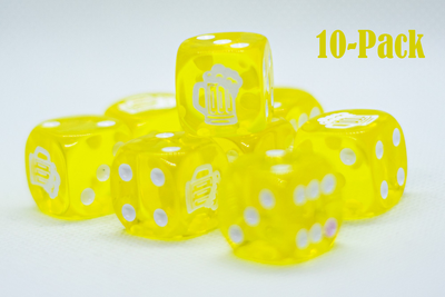 10-Pack Clear Yellow w/White 16mm d6 Dice Featuring a White Mug on the '1' side
