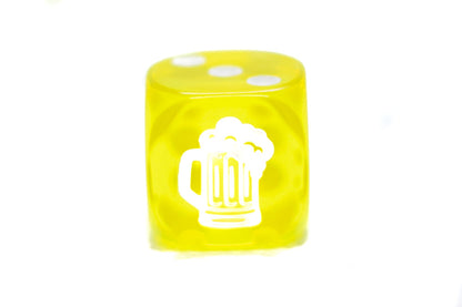 10-Pack Clear Yellow w/White 16mm d6 Dice Featuring a White Mug on the '1' side