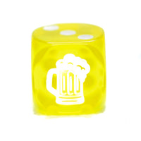 Clear Yellow w/White 16mm d6 Dice Featuring a White Mug on the '1' side (sold per die)