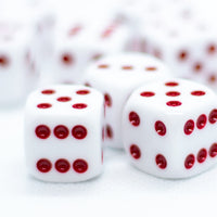 Opaque White w/Red 16mm d6 Dice Featuring a Red Cup on the '1' side (sold per die)