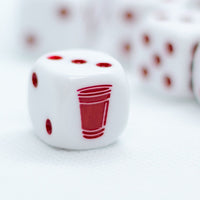 Opaque White w/Red 16mm d6 Dice Featuring a Red Cup on the '1' side (sold per die)