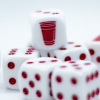 Opaque White w/Red 16mm d6 Dice Featuring a Red Cup on the '1' side (sold per die)