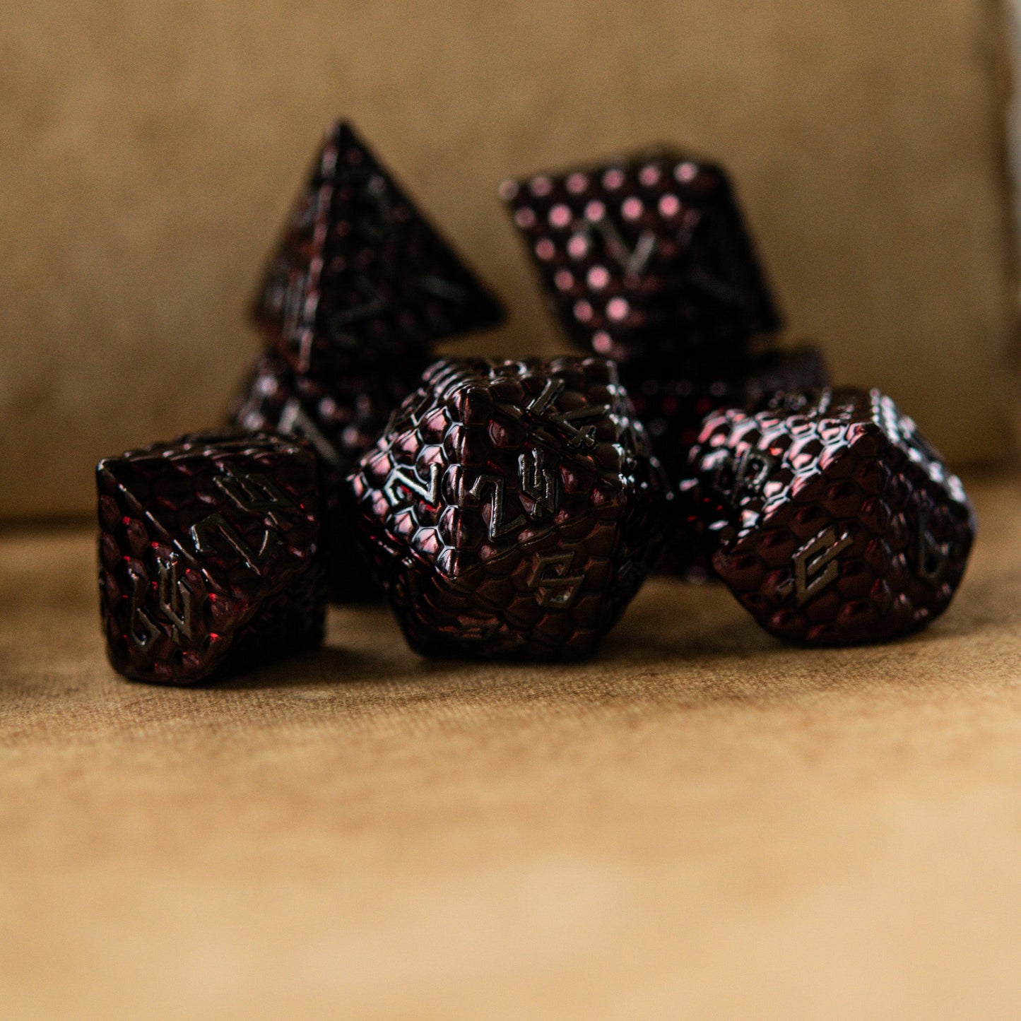 Blood Red Dragon's Egg Metal Dice Set – 7-Piece Polyhedral RPG Dice
