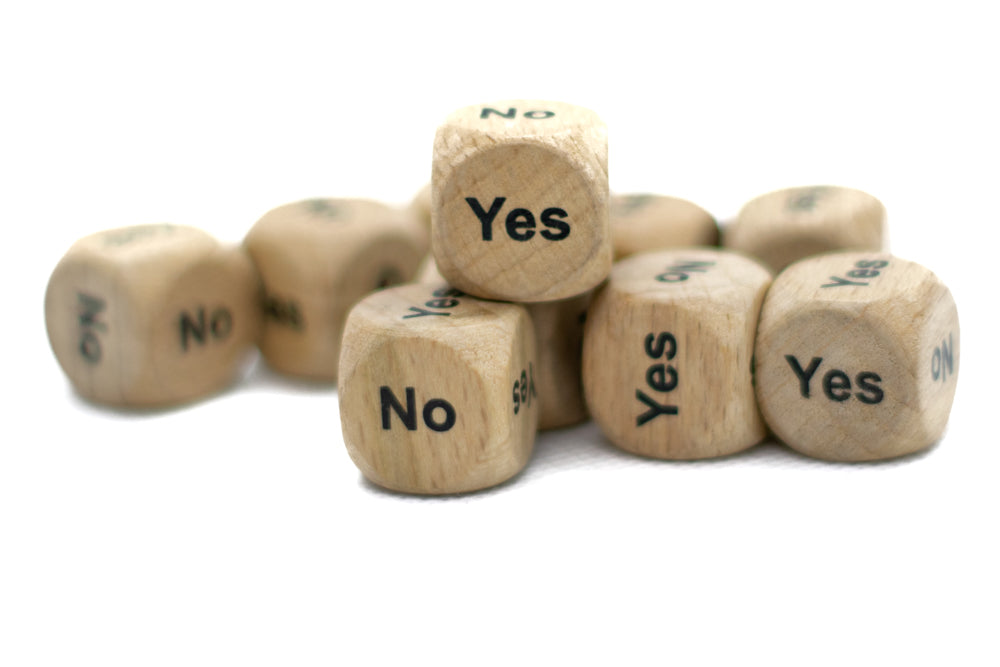 Yes/No Decision Dice – Wooden 16mm d6 with Black Rounded Corners | BrycesDice