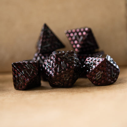 Blood Red Dragon's Egg Metal Dice Set – 7-Piece Polyhedral RPG Dice