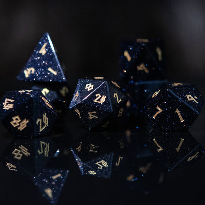 Blue Sandstone Dice Set – 7-Piece Natural Stone Polyhedral RPG Dice