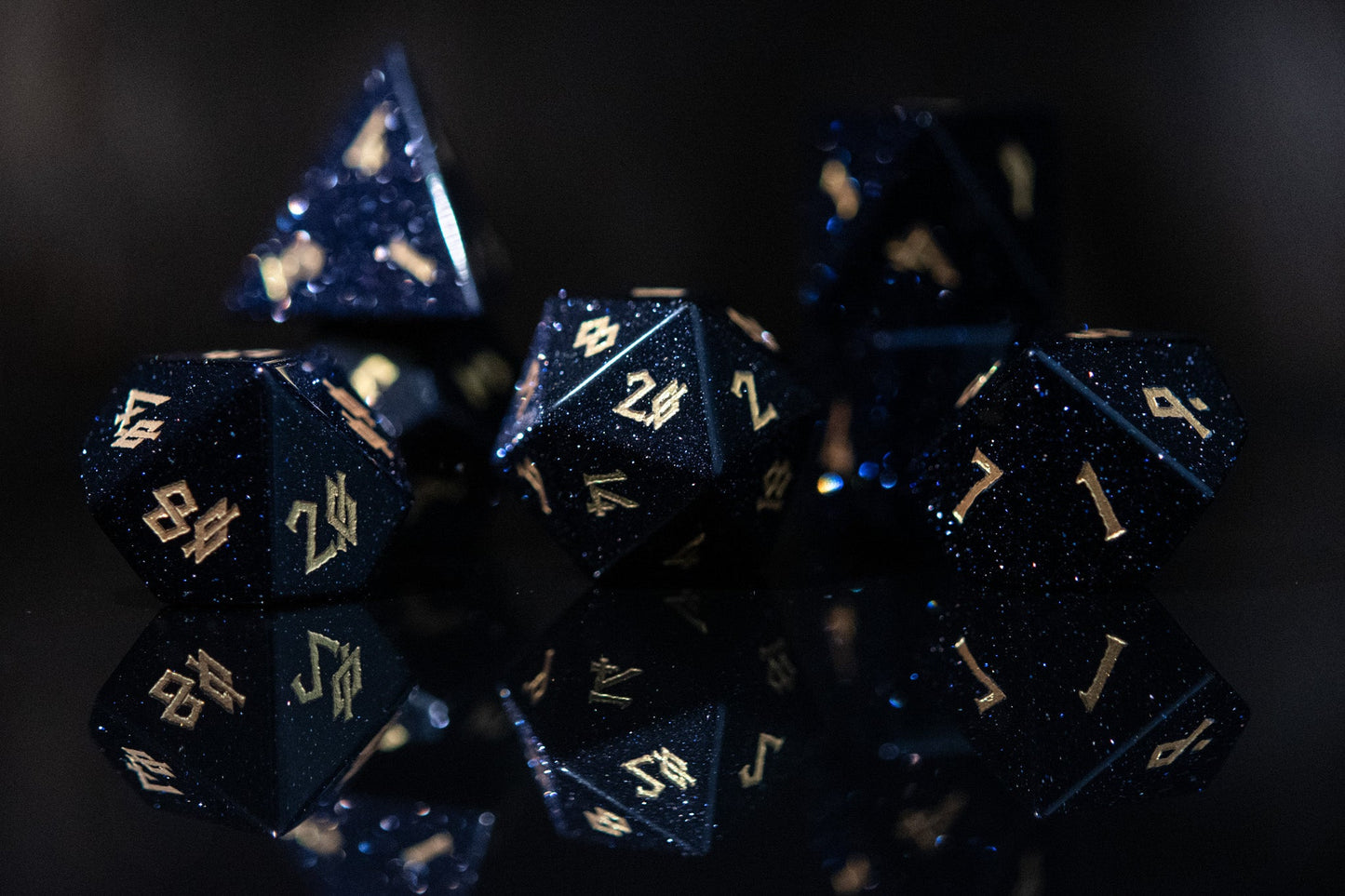 Blue Sandstone Dice Set – 7-Piece Natural Stone Polyhedral RPG Dice