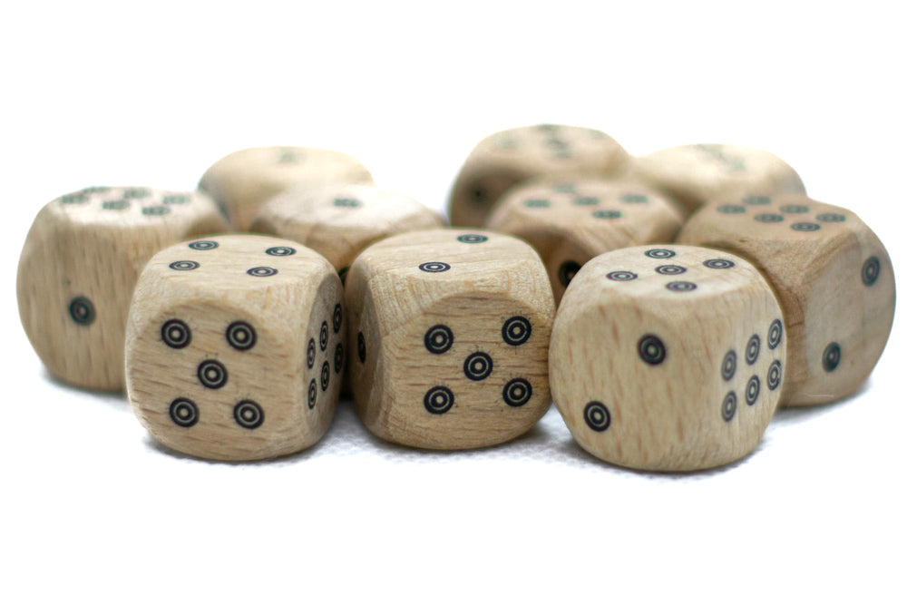 Birds-Eye Wooden 16mm D6 Dice w/ Black Dots Rounded Corners (sold per die) – Wood Dice