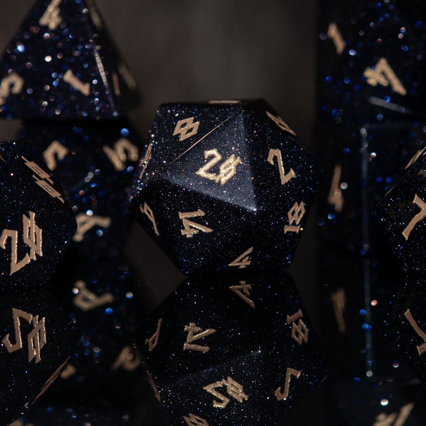 Blue Sandstone Dice Set – 7-Piece Natural Stone Polyhedral RPG Dice