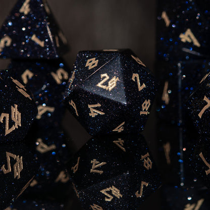 Blue Sandstone Dice Set – 7-Piece Natural Stone Polyhedral RPG Dice