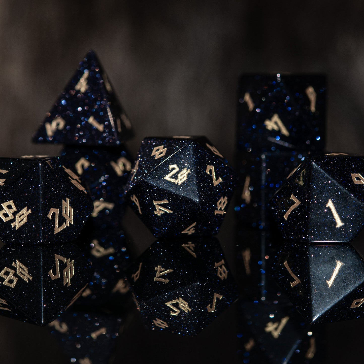 Blue Sandstone Dice Set – 7-Piece Natural Stone Polyhedral RPG Dice
