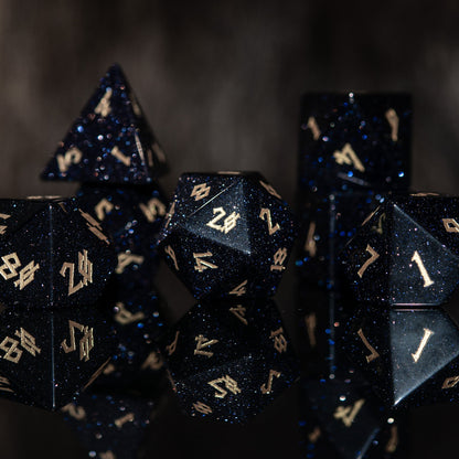 Blue Sandstone Dice Set – 7-Piece Natural Stone Polyhedral RPG Dice