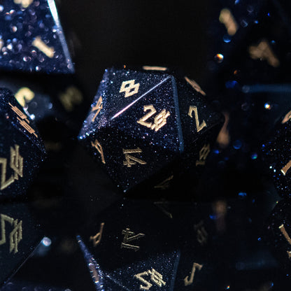 Blue Sandstone Dice Set – 7-Piece Natural Stone Polyhedral RPG Dice