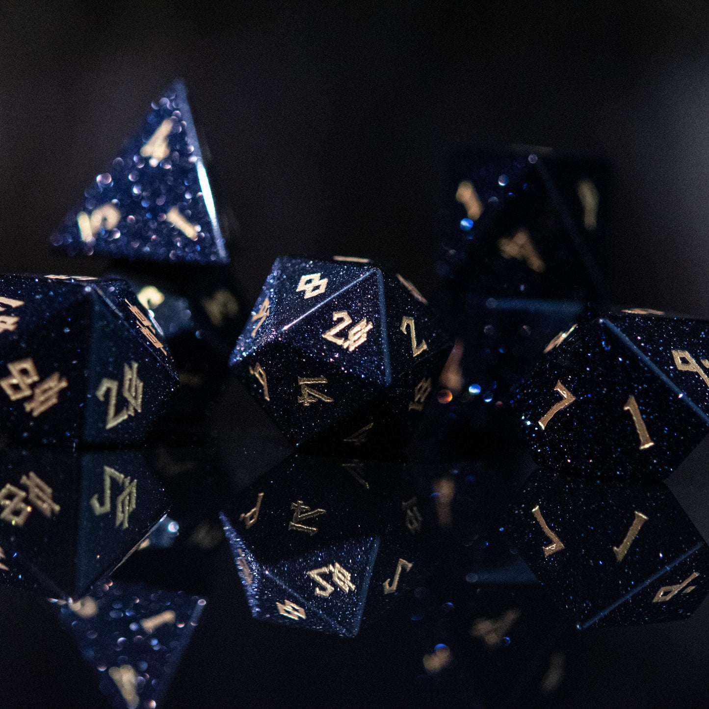 Blue Sandstone Dice Set – 7-Piece Natural Stone Polyhedral RPG Dice