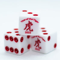 10-Pack Year of the Tiger Opaque White w/Red 16mm d6 Dice on the '1' side