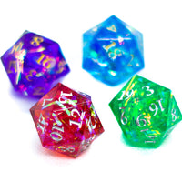 Red/Blue/Green/Purple Sharp Edge Resin d20 w/ Shimmer Insert