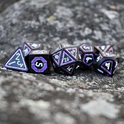 Cleric's Shadow Domain Purple & Matte Black Metal Dice Set – 7-Piece Polyhedral RPG Dice