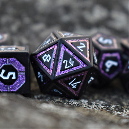 Cleric's Shadow Domain Purple & Matte Black Metal Dice Set – 7-Piece Polyhedral RPG Dice