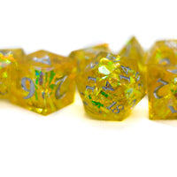 Yellow Shimmer w/silver  7-Dice Set Resin Sharp Edge RPG DND