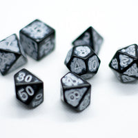 White Distressed Ancient 7-Dice Set Black w/White Dnd Dice