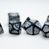 White Distressed Ancient 7-Dice Set Black w/White Dnd Dice