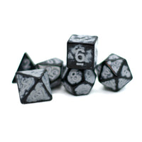 White Distressed Ancient 7-Dice Set Black w/White Dnd Dice