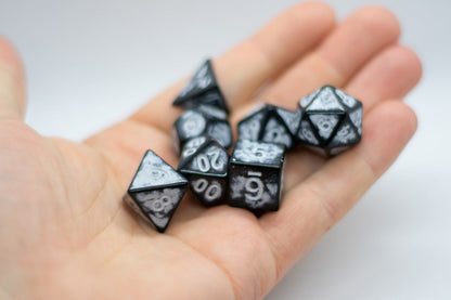 White Distressed Ancient 7-Dice Set Black w/White Dnd Dice