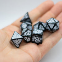 White Distressed Ancient 7-Dice Set Black w/White Dnd Dice
