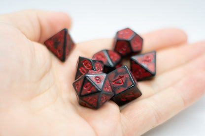 Dragon Red Distressed Ancient 7-Dice Set Black w/Red Dnd Dice