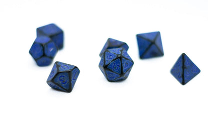 Blaster Blue Distressed Ancient 7-Dice Set Black w/Blue Dnd Dice