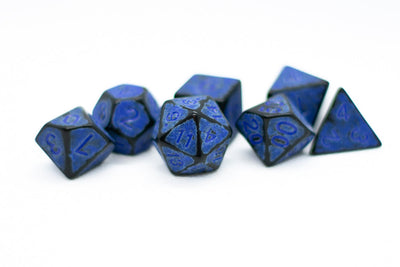 Blaster Blue Distressed Ancient 7-Dice Set Black w/Blue Dnd Dice
