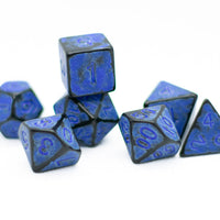 Blaster Blue Distressed Ancient 7-Dice Set Black w/Blue Dnd Dice