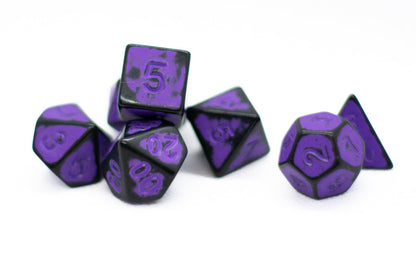 Grape Purple Distressed Ancient 7-Dice Set Black w/Purple Dnd Dice