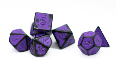 Grape Purple Distressed Ancient 7-Dice Set Black w/Purple Dnd Dice