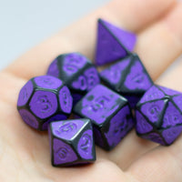 Grape Purple Distressed Ancient 7-Dice Set Black w/Purple Dnd Dice